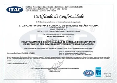 Certificado ISO 9001 - FAZAN